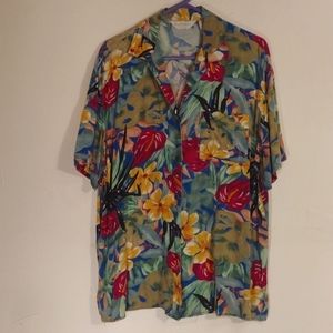 Vintage Partners Rayon Floral Button-up Short Sleeve Top Women's Oversized Large
